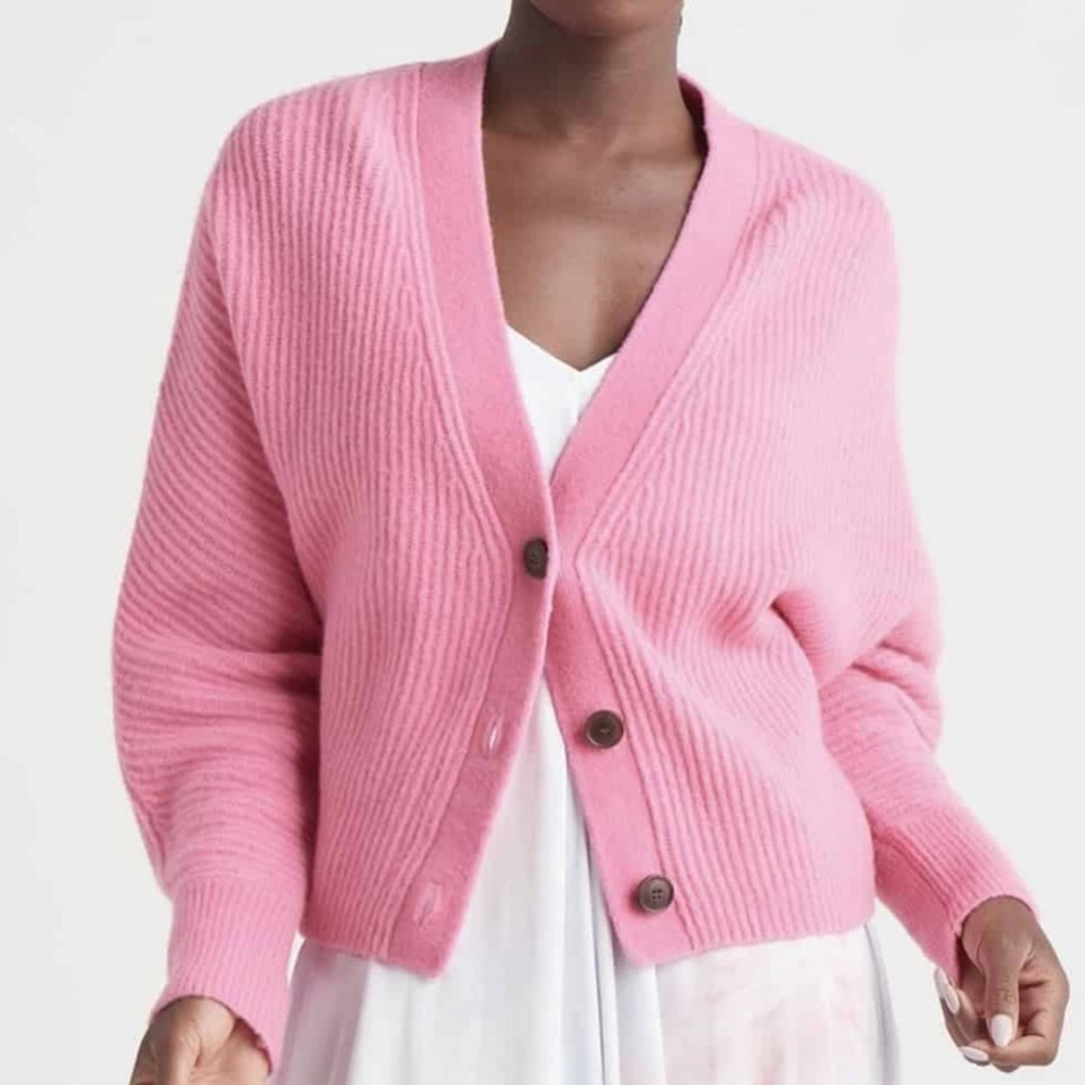 DEX Plus Ribbed Cardigan Sweater button up ribbed cuffs bubblegum size X= 14/16